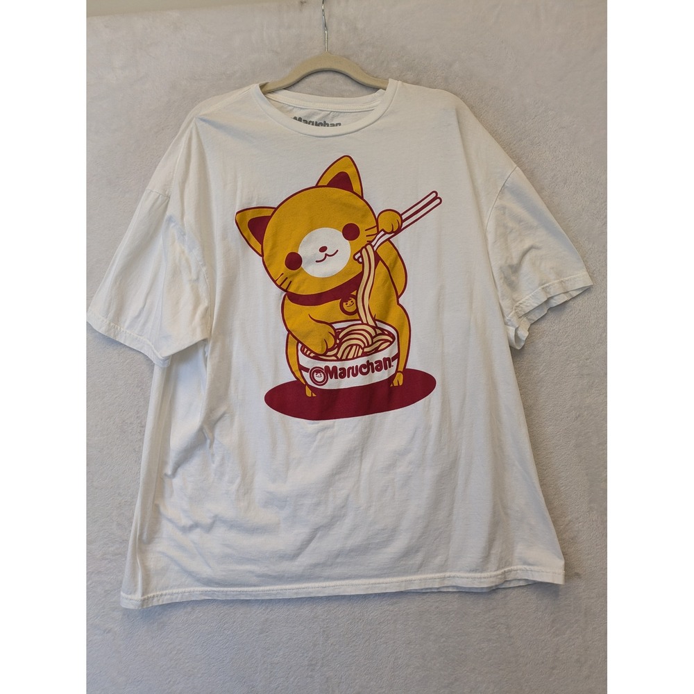 Maruchan Ramen Cat Graphic T Shirt Mens 2XL White Cotton Short Sleeve‎ Tee